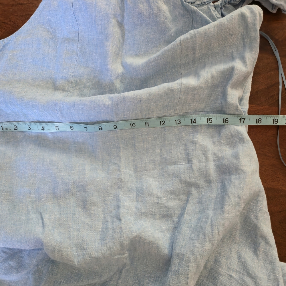 100% Linen Blue Ruffle Dress - Picture 6 of 7